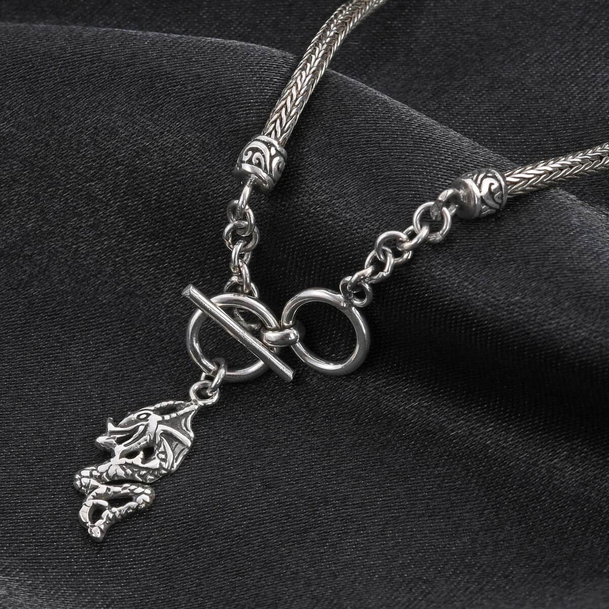 Mother’s Day Gift Bali Legacy Sterling Silver Tulang Naga Dragon Bracelet with Dragon Charm (6.50-8.0In) 8.20 Grams image number 1