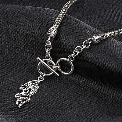 Bali Legacy Sterling Silver Tulang Naga Dragon Bracelet with Dragon Charm (6.50-8.0In) 8.20 Grams