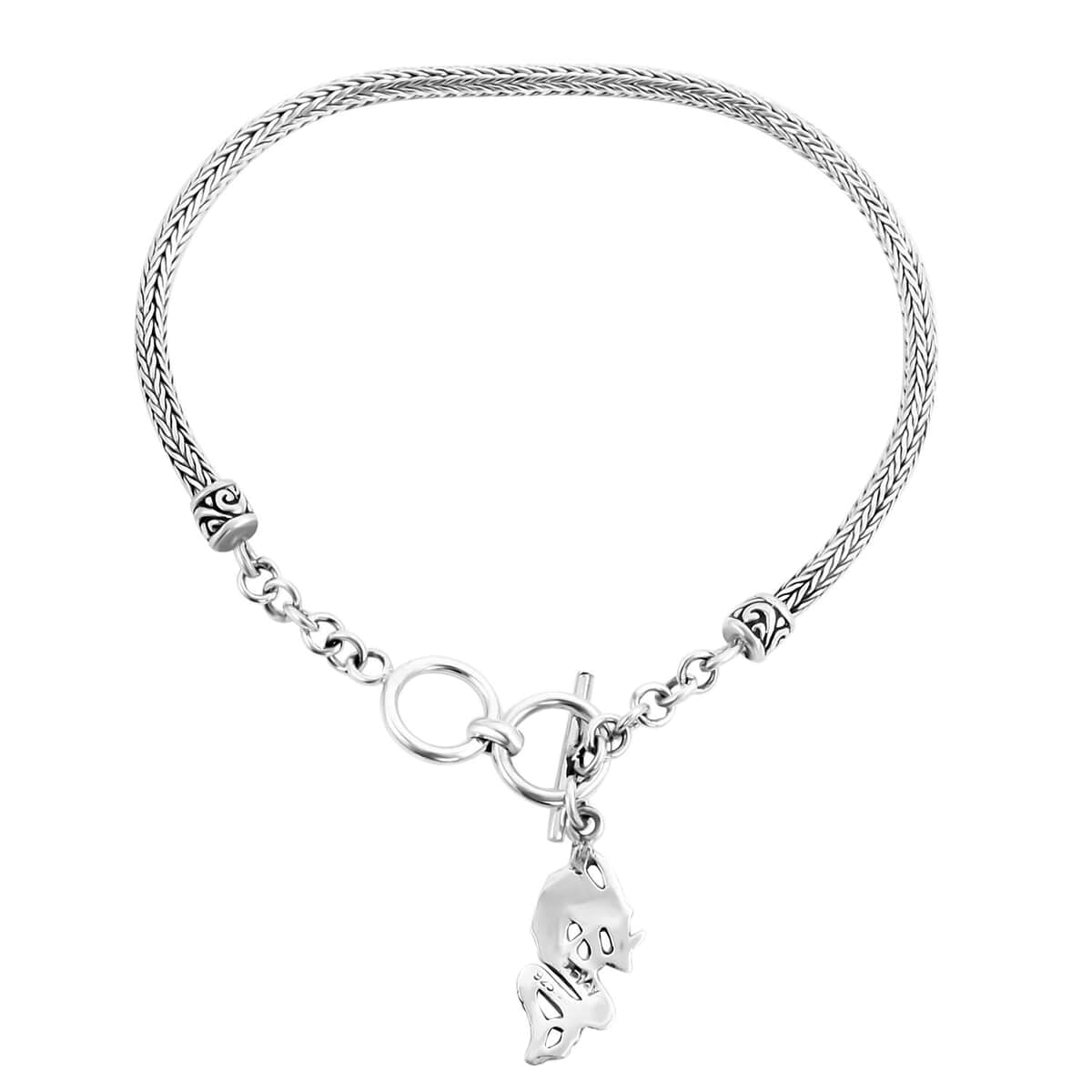 Mother’s Day Gift Bali Legacy Sterling Silver Tulang Naga Dragon Bracelet with Dragon Charm (6.50-8.0In) 8.20 Grams image number 2