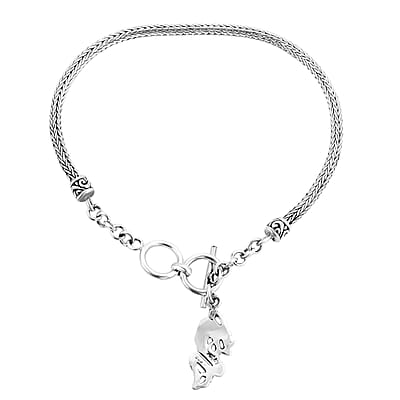 Bali Legacy Sterling Silver Tulang Naga Dragon Bracelet with Dragon Charm (6.50-8.0In) 8.20 Grams