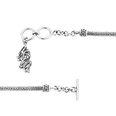 Bali Legacy Sterling Silver Tulang Naga Dragon Bracelet with Dragon Charm (6.50-8.0In) 8.20 Grams