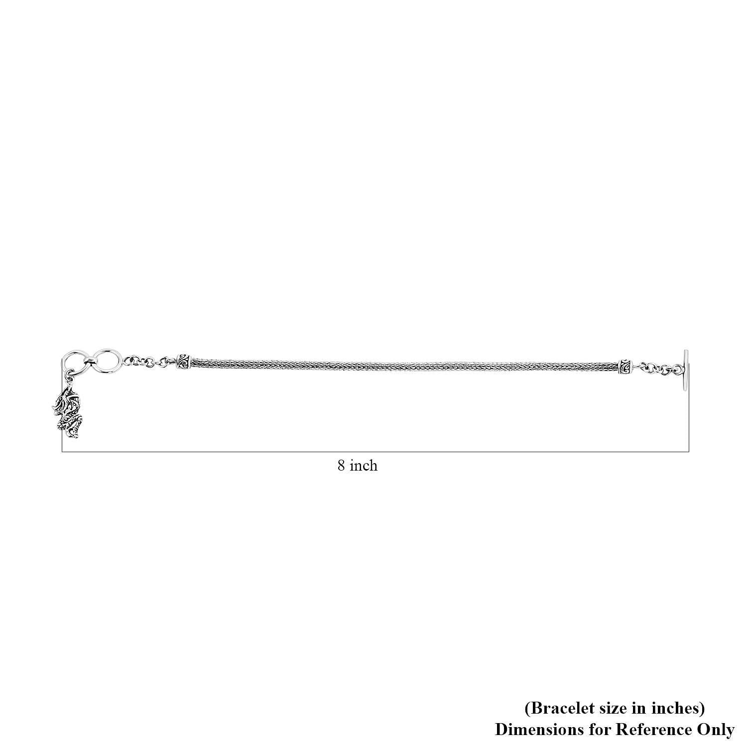 Bali Legacy Sterling Silver Tulang Naga Dragon Bracelet with Dragon Charm (6.50-8.0In) 8.20 Grams