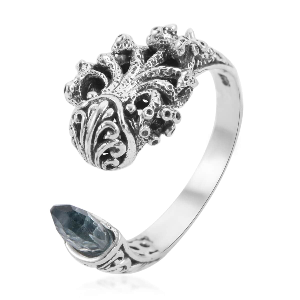 Doorbuster BALI LEGACY Briolette Cut Sky Blue Topaz Octopus Ring in Sterling Silver 8 Grams 3.00 ctw image number 0