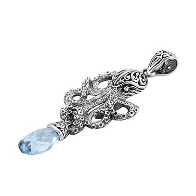 Bali Legacy Briolette Cut Sky Blue Topaz Octopus Pendant in Sterling Silver 7.00 ctw