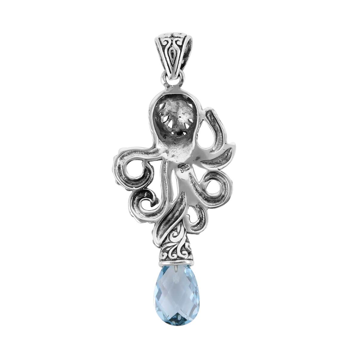 Doorbuster BALI LEGACY Briolette Cut Sky Blue Topaz Octopus Pendant in Sterling Silver 8 Grams 7.00 ctw image number 3