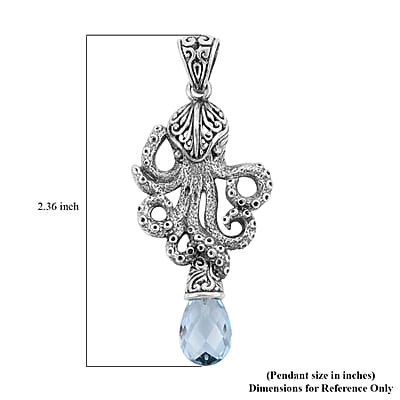 Bali Legacy Briolette Cut Sky Blue Topaz Octopus Pendant in Sterling Silver 7.00 ctw