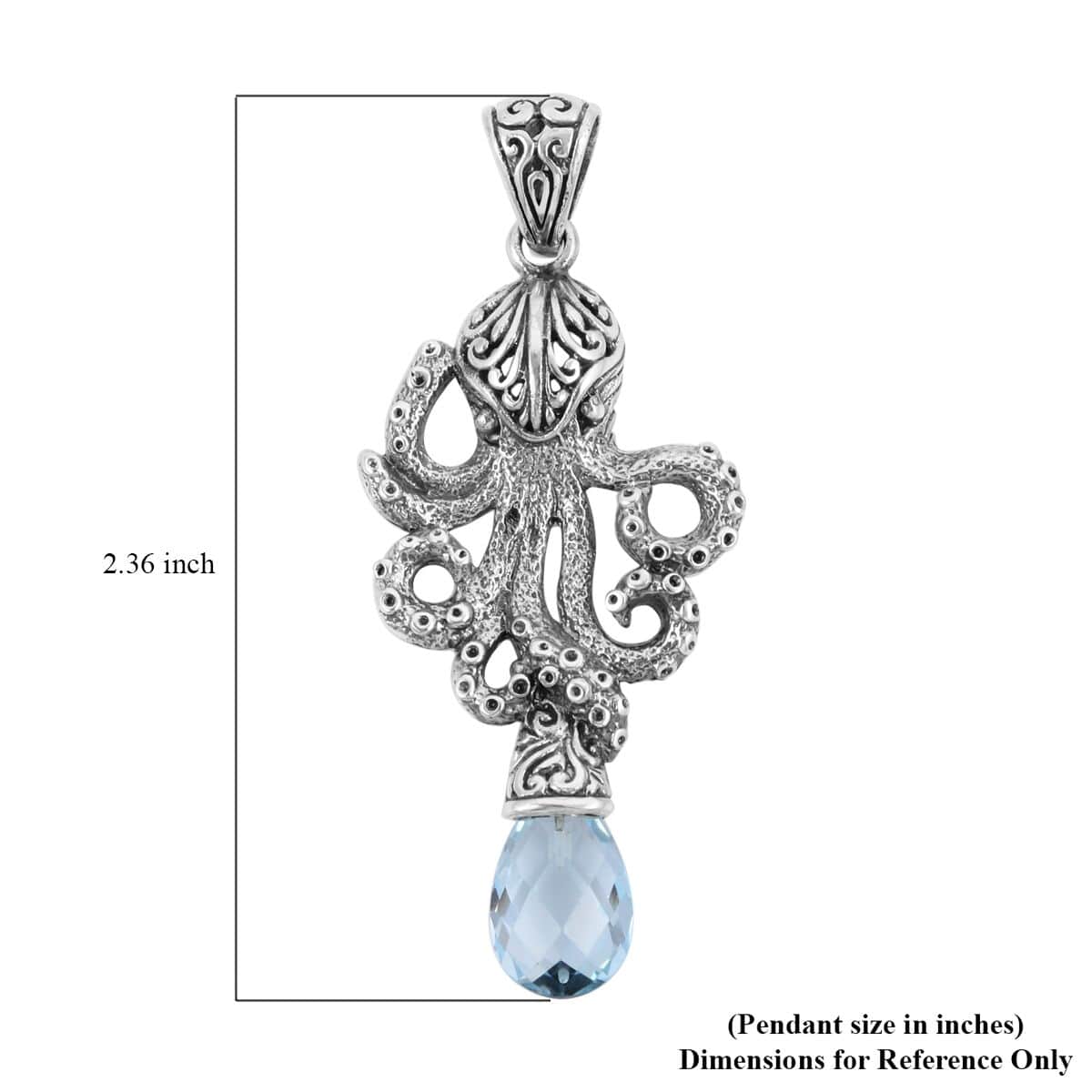 Doorbuster BALI LEGACY Briolette Cut Sky Blue Topaz Octopus Pendant in Sterling Silver 8 Grams 7.00 ctw image number 4