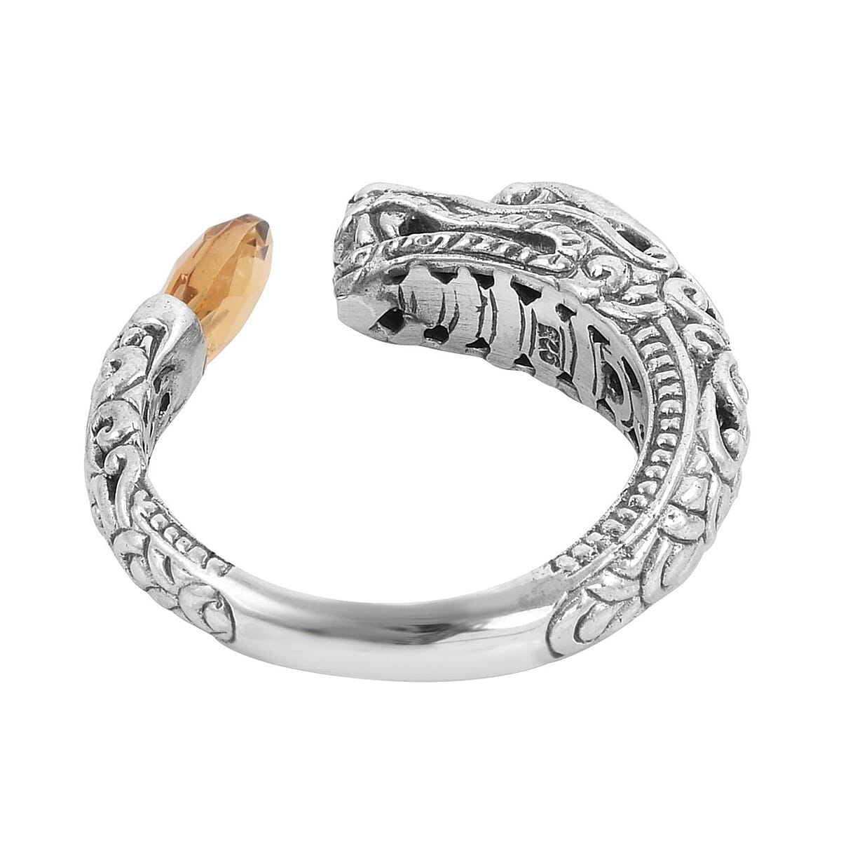 Bali Legacy Briolette Cut Brazilian Citrine Dragon Ring in Sterling Silver (Size 5.0) 3.00 ctw image number 4