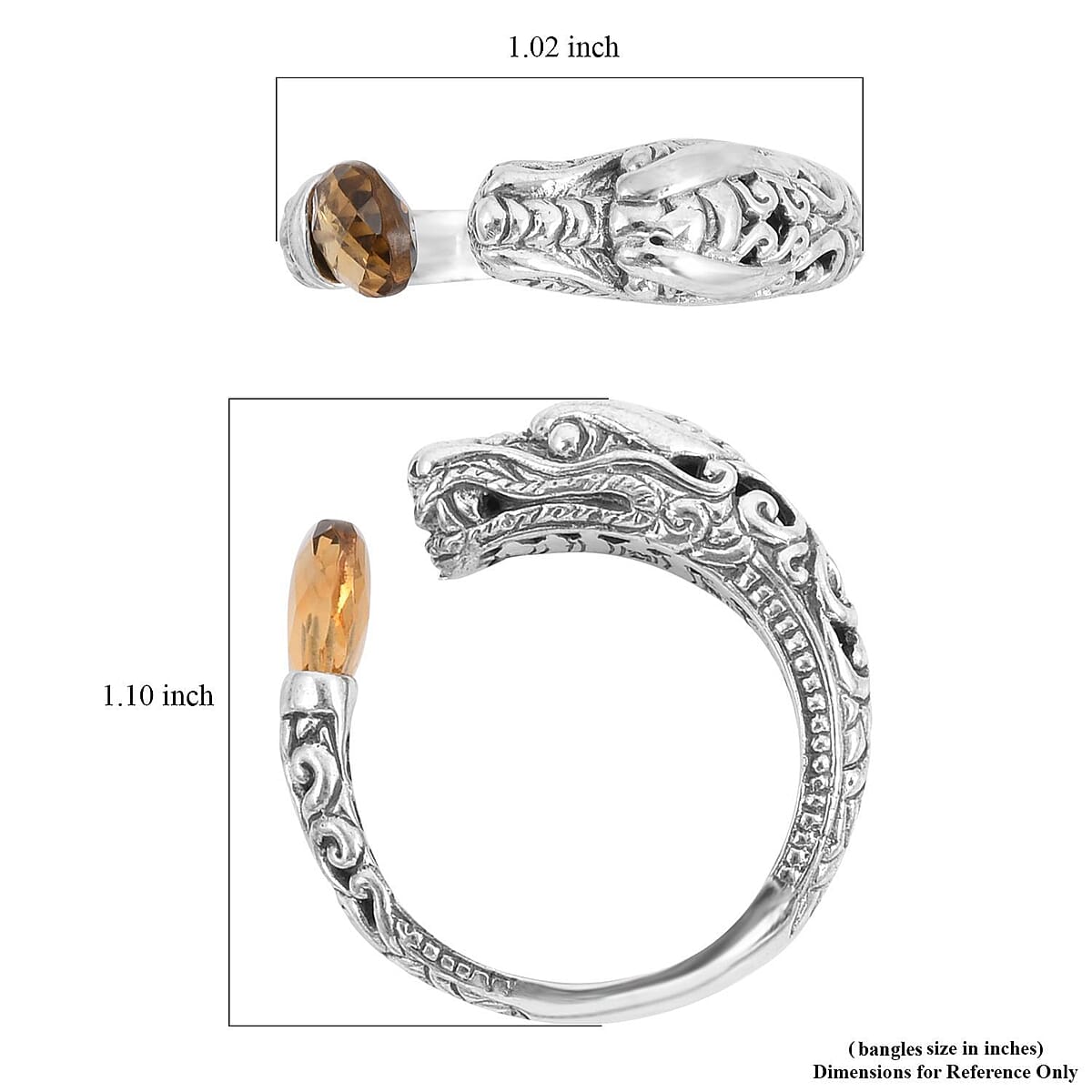 Bali Legacy Briolette Cut Brazilian Citrine Dragon Ring in Sterling Silver (Size 5.0) 3.00 ctw image number 5