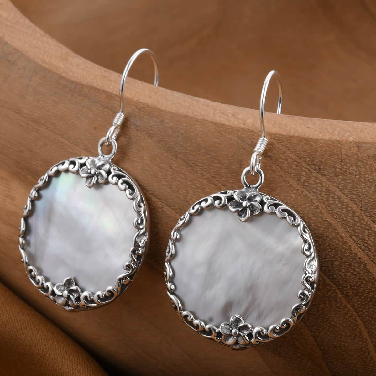 Bali Legacy Mother of Pearl Floral Earrings in Sterling Silver image number 1