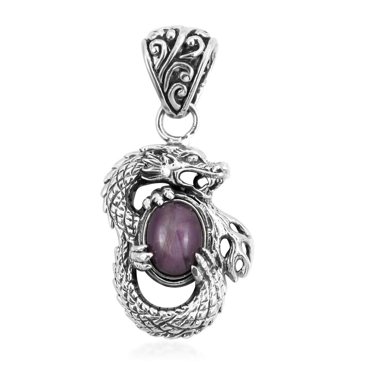Bali Legacy Indian Star Ruby Dragon Pendant in Sterling Silver 3.00 ctw image number 0