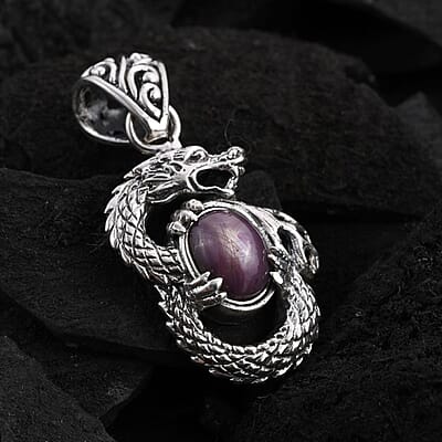 Bali Legacy Indian Star Ruby Dragon Pendant in Sterling Silver 3.00 ctw