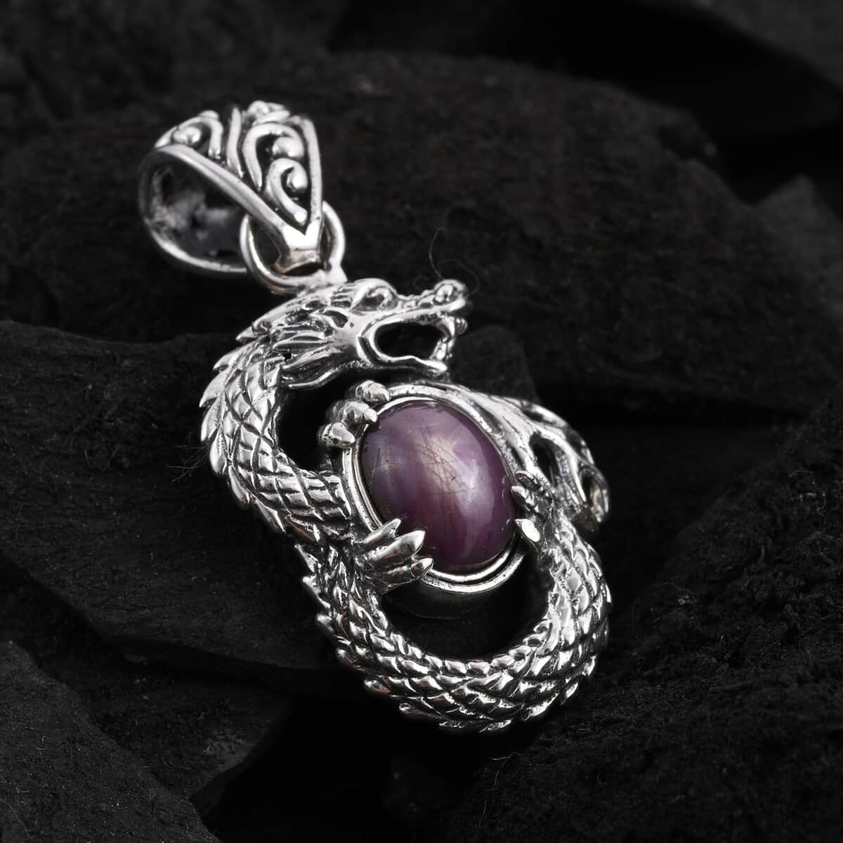 Bali Legacy Indian Star Ruby Dragon Pendant in Sterling Silver 3.00 ctw image number 1