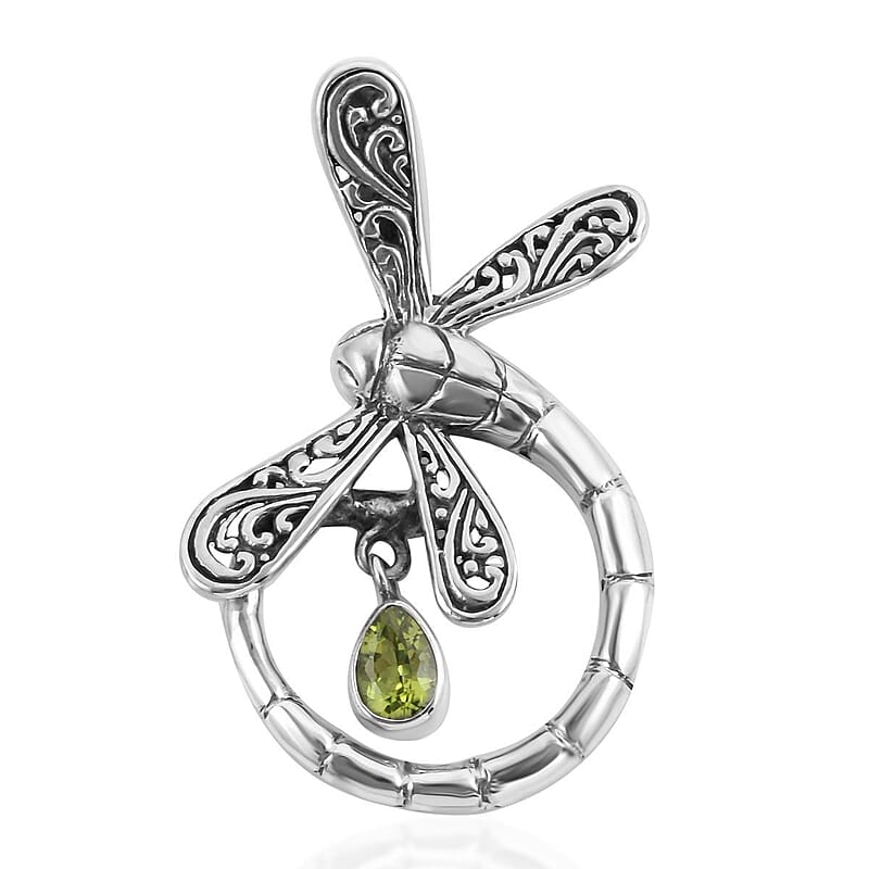 Bali Legacy Peridot Dragonfly Pendant in Sterling Silver 0.75 ctw