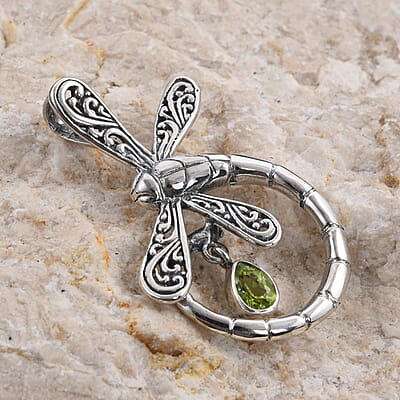 Bali Legacy Peridot Dragonfly Pendant in Sterling Silver 0.75 ctw