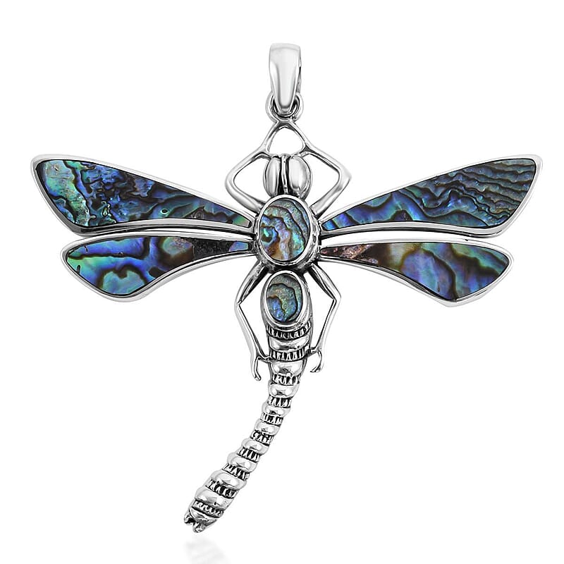 Bali Legacy Abalone Shell Dragonfly Pendant in Sterling Silver