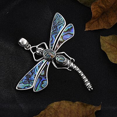 Bali Legacy Abalone Shell Dragonfly Pendant in Sterling Silver