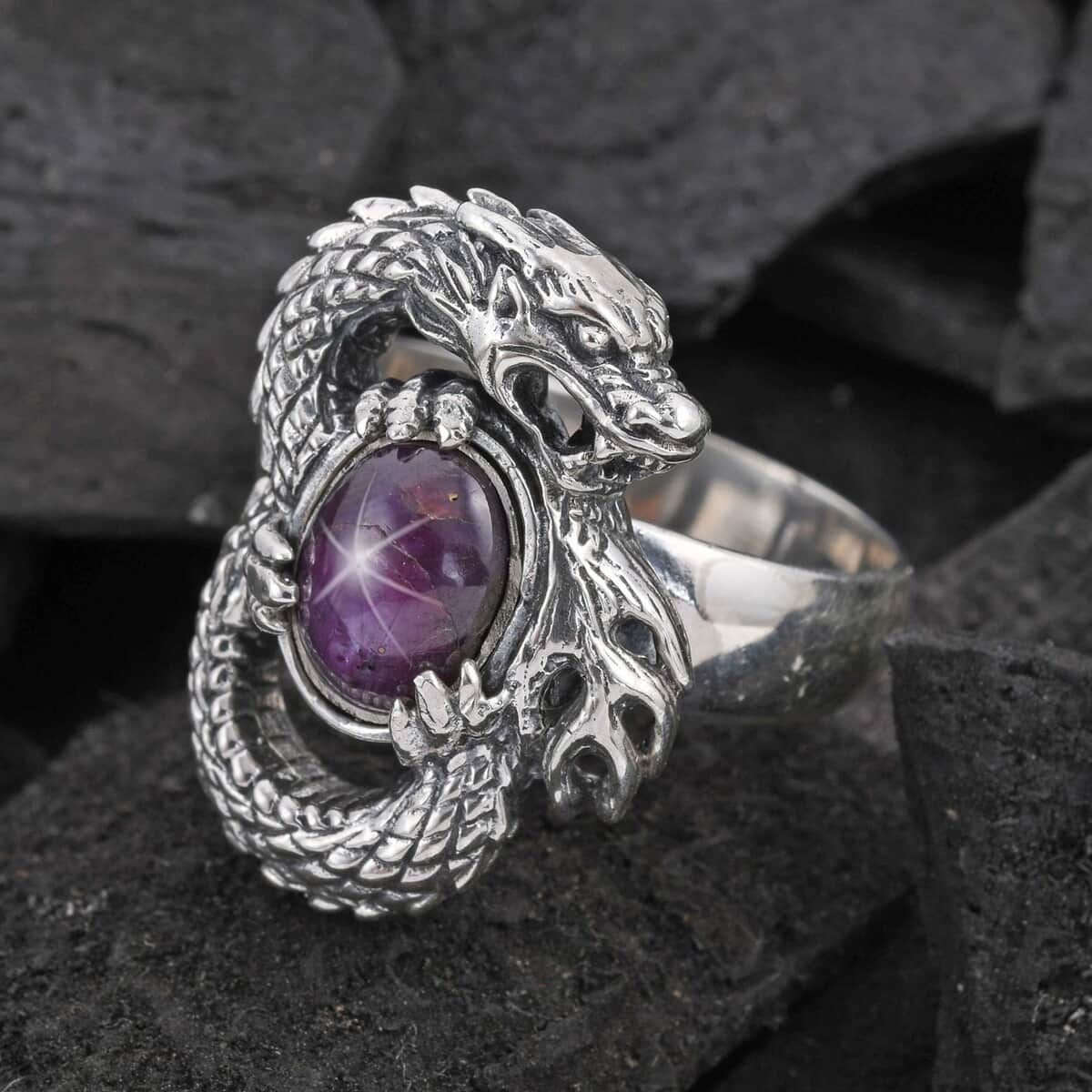 Bali Legacy Indian Star Ruby Dragon Ring in Sterling Silver (Size 10.0) 7 Grams 3.00 ctw image number 1