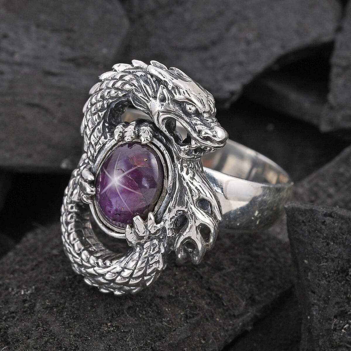 Bali Legacy Indian Star Ruby Dragon Ring in Sterling Silver (Size 6.0) 7 Grams 3.00 ctw image number 1