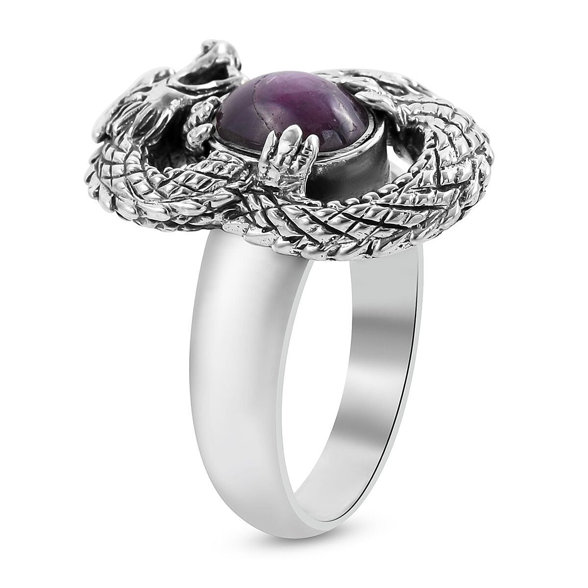 Bali Legacy Indian Star Ruby Dragon Ring in Sterling Silver (Size 6.0) 7 Grams 3.00 ctw image number 3