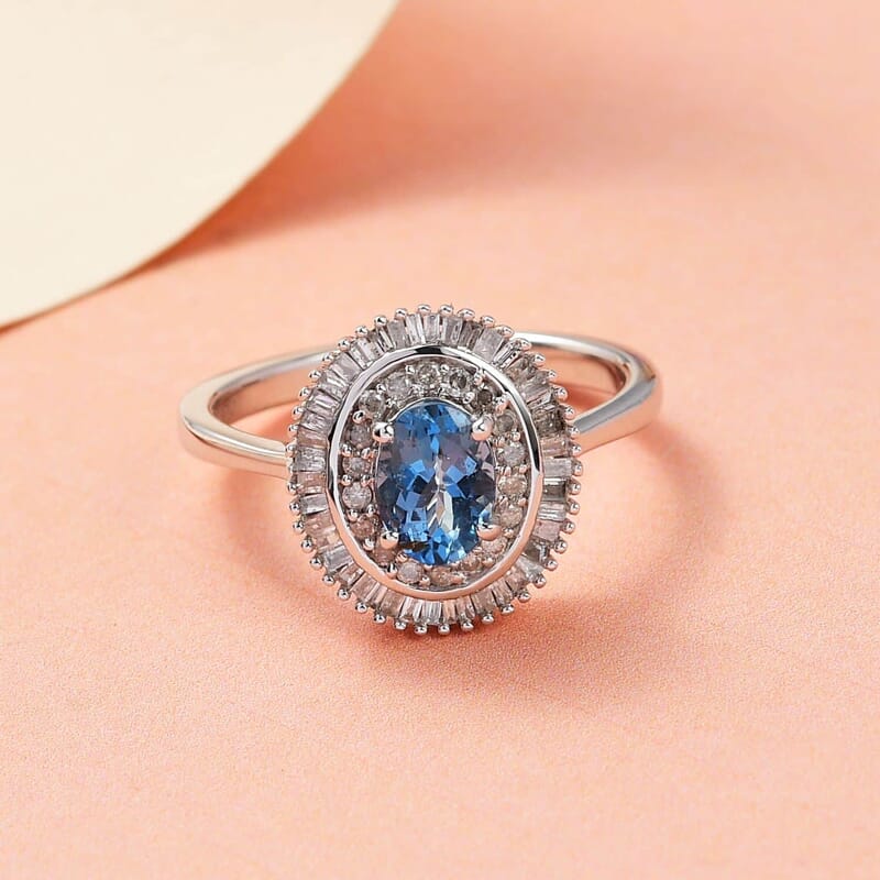 Luxoro AAA Santa Maria Aquamarine and Diamond 1.05 ctw Cocktail Ring in 10K White Gold (Size 7.0)