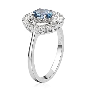 Luxoro AAA Santa Maria Aquamarine and Diamond 1.05 ctw Cocktail Ring in 10K White Gold (Size 7.0)