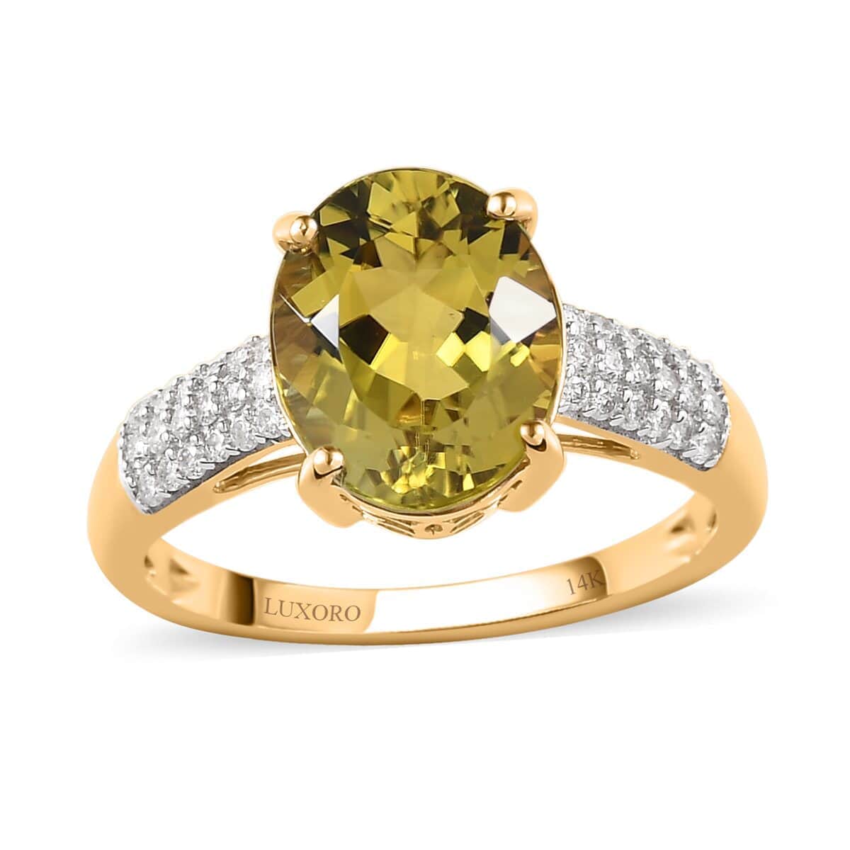 Luxoro 14K Yellow Gold AAA Natural Canary Tourmaline and G-H I2 Diamond Ring (Size 7.0) 3.60 ctw image number 0