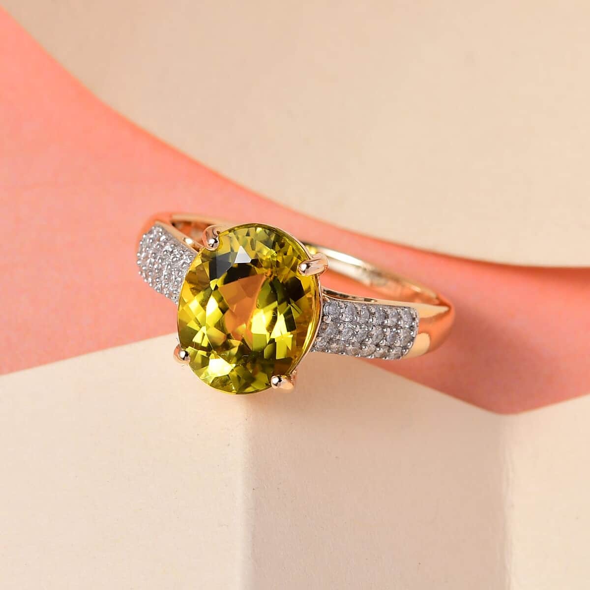 Luxoro 14K Yellow Gold AAA Natural Canary Tourmaline and G-H I2 Diamond Ring (Size 7.0) 3.60 ctw image number 1