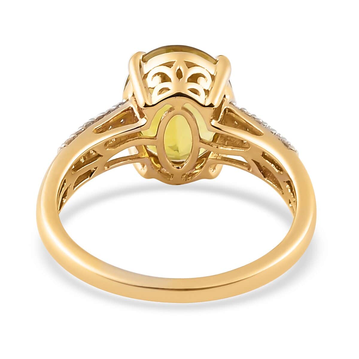 Luxoro 14K Yellow Gold AAA Natural Canary Tourmaline and G-H I2 Diamond Ring (Size 7.0) 3.60 ctw image number 4