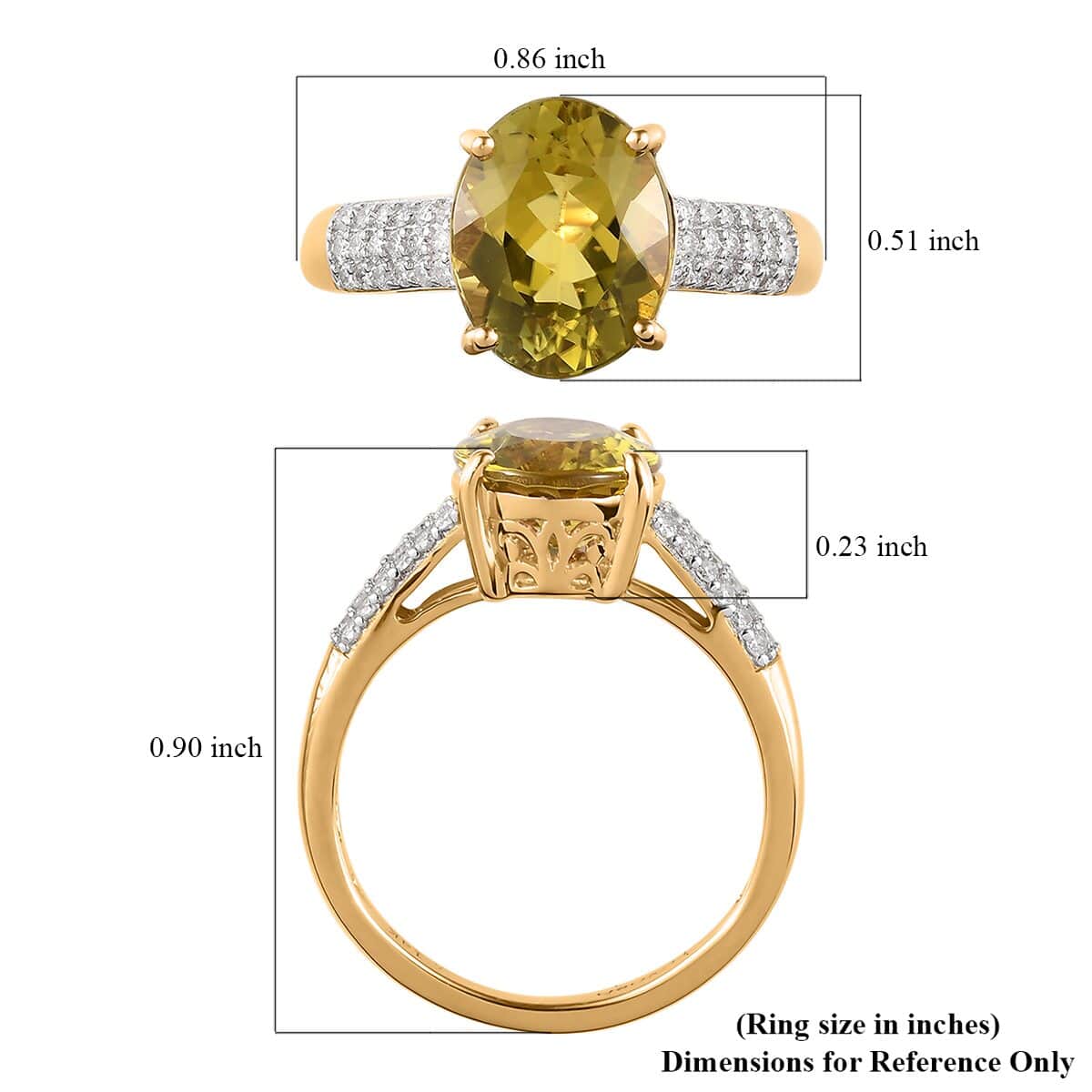 Luxoro 14K Yellow Gold AAA Natural Canary Tourmaline and G-H I2 Diamond Ring (Size 7.0) 3.60 ctw image number 5