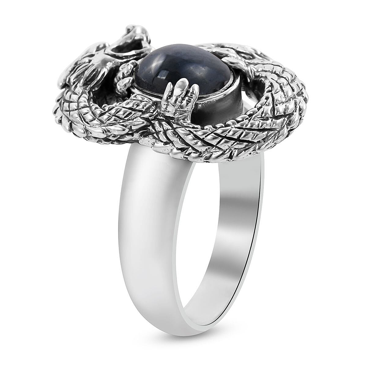 Bali Legacy Blue Star Sapphire (DF) Dragon Ring in Sterling Silver (Size 6.0) 3.00 ctw image number 3