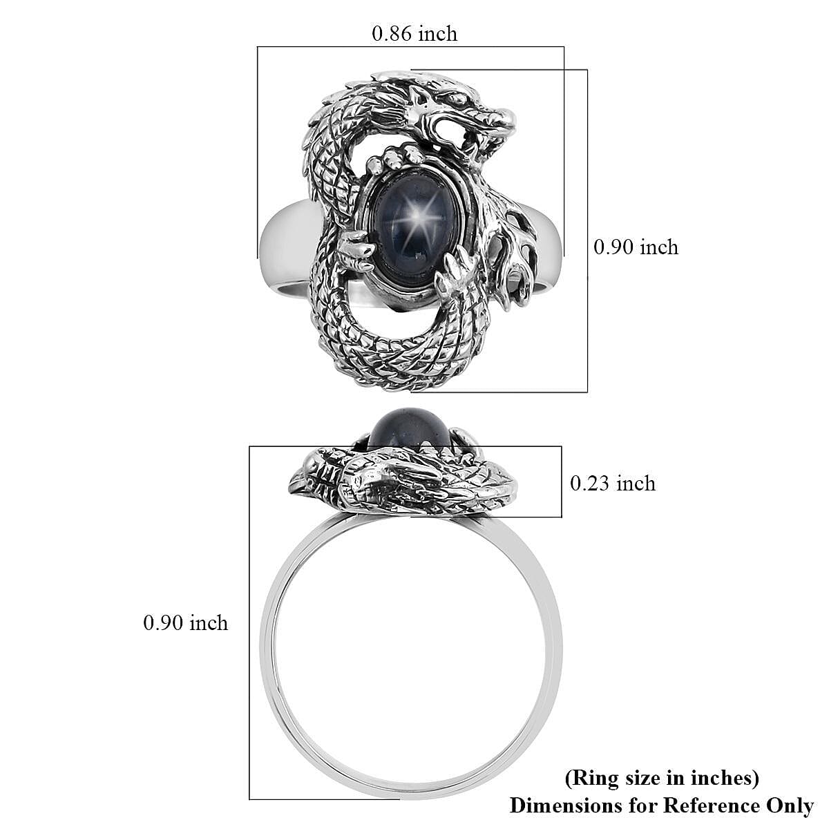 Bali Legacy Blue Star Sapphire (DF) Dragon Ring in Sterling Silver (Size 9.0) 7 Grams 3.00 ctw image number 5