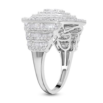 Diamond Cocktail Ring in Platinum Over Sterling Silver (Size 10.0) 2.00 ctw