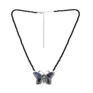 Multi Gemstone Necklace , Butterfly Necklace, Bali Legacy Necklace , Abalone Shell Necklace , Thai Black Spinel 25.00 ct Bead Necklace , 20 Inches Necklace , Sterling Silver Necklacew