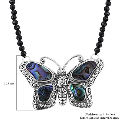 Multi Gemstone Necklace , Butterfly Necklace, Bali Legacy Necklace , Abalone Shell Necklace , Thai Black Spinel 25.00 ct Bead Necklace , 20 Inches Necklace , Sterling Silver Necklacew