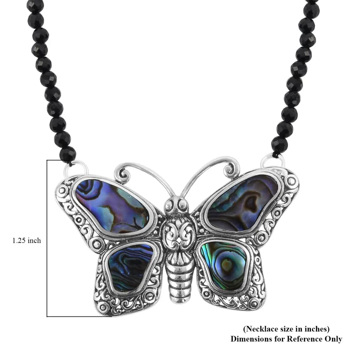 Doorbuster BALI LEGACY Abalone Shell and Natural Thai Black Spinel Beaded Butterfly Necklace 20 Inches in Sterling Silver 7.5 Grams 25.00 ctw image number 6