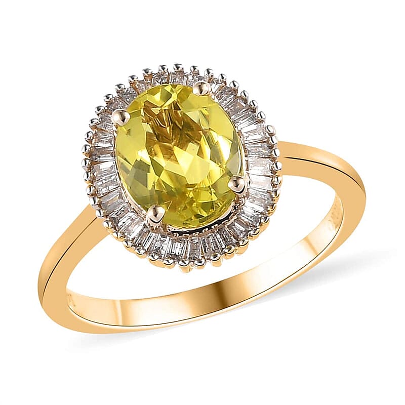 Luxoro 14K Yellow Gold AAA Natural Canary Tourmaline and G-H I2 Diamond Halo Ring (Size 7.0) 2.00 ctw