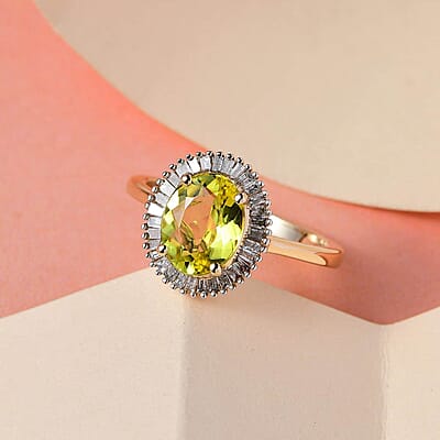 Luxoro 14K Yellow Gold AAA Natural Canary Tourmaline and G-H I2 Diamond Halo Ring (Size 7.0) 2.00 ctw