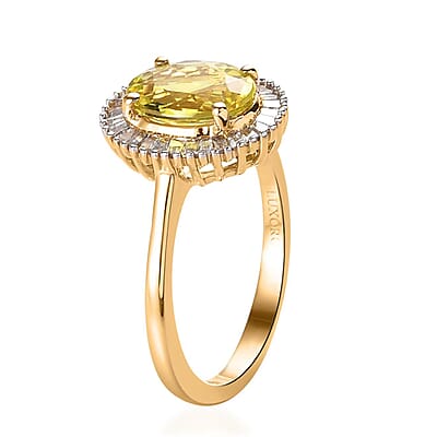 Luxoro 14K Yellow Gold AAA Natural Canary Tourmaline and G-H I2 Diamond Halo Ring (Size 7.0) 2.00 ctw