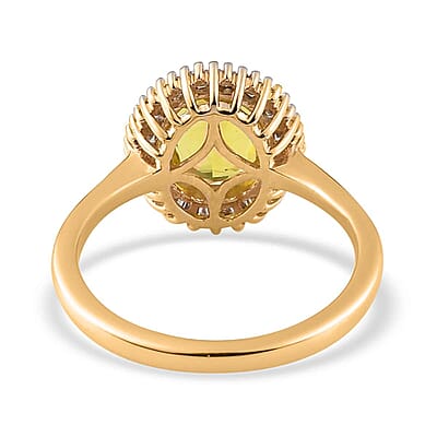 Luxoro 14K Yellow Gold AAA Natural Canary Tourmaline and G-H I2 Diamond Halo Ring (Size 7.0) 2.00 ctw