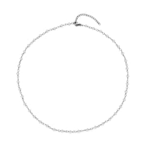 White Glass Beaded Station Necklace (20-22 Inches) in Stainless Steel , Tarnish-Free, Waterproof, Sweat Proof Jewelry