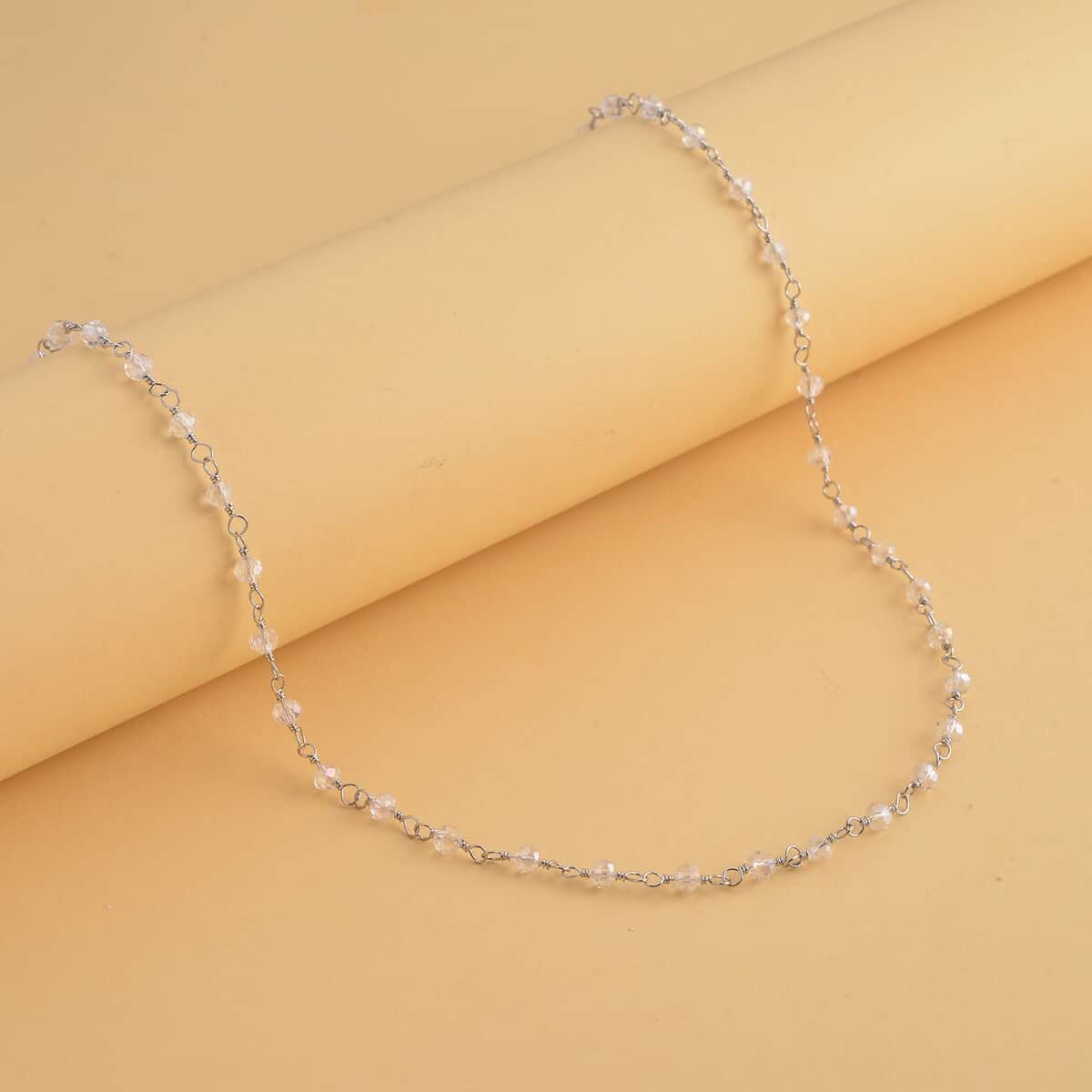 White Glass Beaded Station Necklace 20-22 Inches in Stainless Steel image number 1