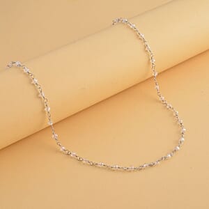White Glass Beaded Station Necklace in Stainless Steel 20-22 Inches, Tarnish-Free, Waterproof, Sweat Proof Jewelry