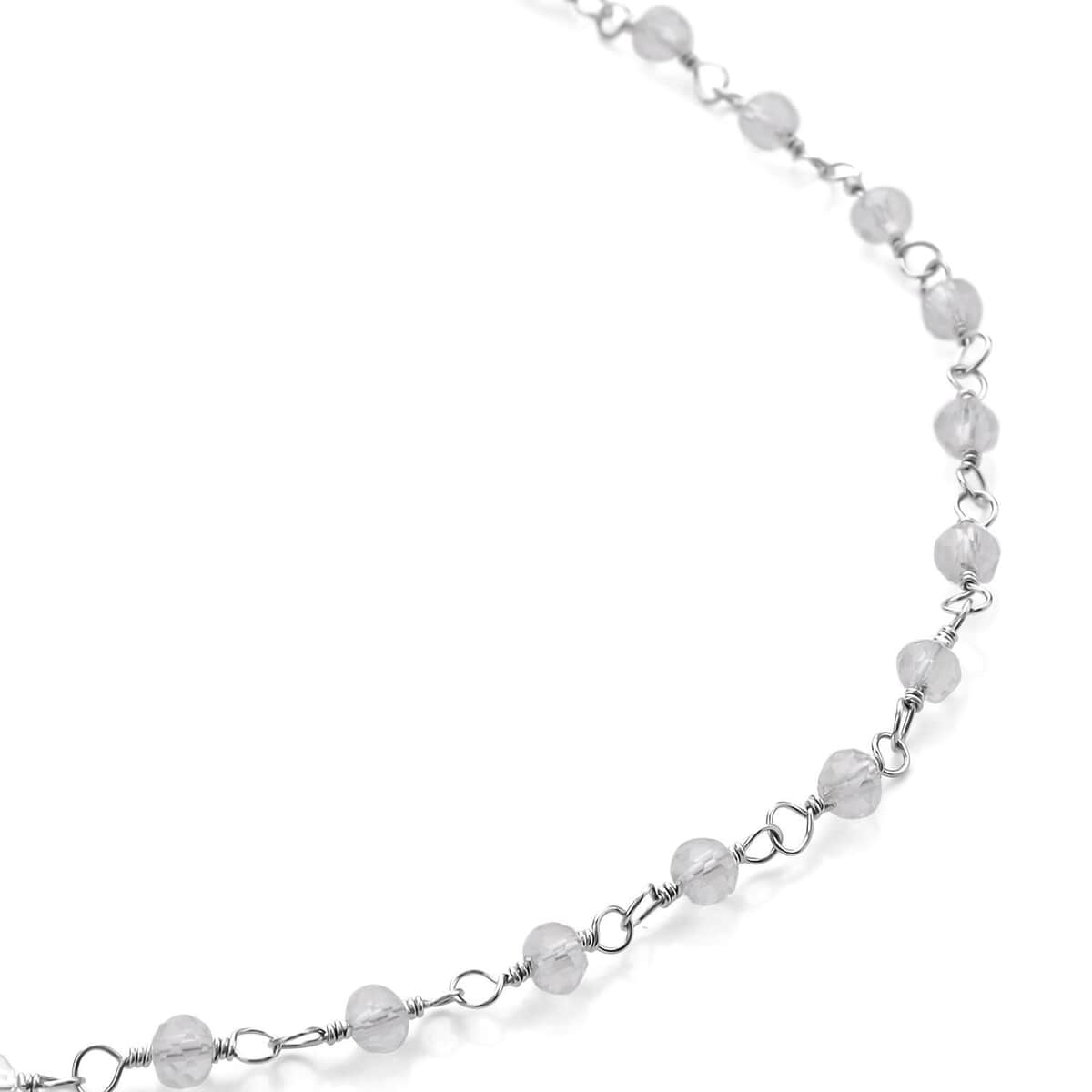 White Glass Beaded Station Necklace (20-22 Inches) in Stainless Steel , Tarnish-Free, Waterproof, Sweat Proof Jewelry image number 2