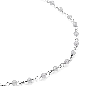 White Glass Beaded Station Necklace in Stainless Steel 20-22 Inches, Tarnish-Free, Waterproof, Sweat Proof Jewelry