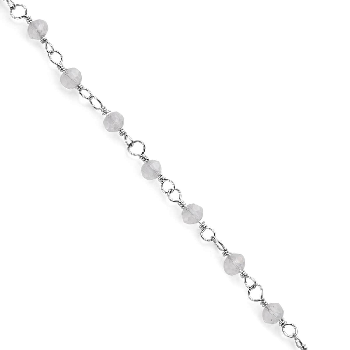 White Glass Beaded Station Necklace 20-22 Inches in Stainless Steel image number 3