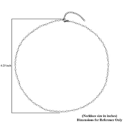 White Glass Beaded Station Necklace in Stainless Steel 20-22 Inches, Tarnish-Free, Waterproof, Sweat Proof Jewelry