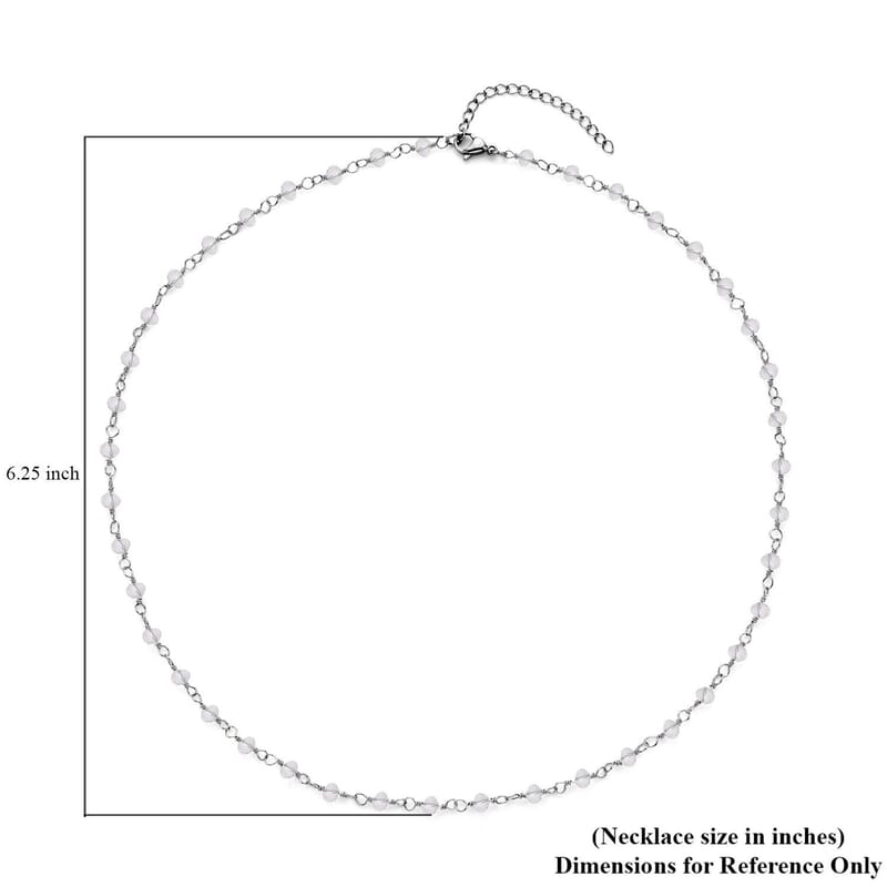 White Glass Beaded Station Necklace in Stainless Steel 20-22 Inches, Tarnish-Free, Waterproof, Sweat Proof Jewelry