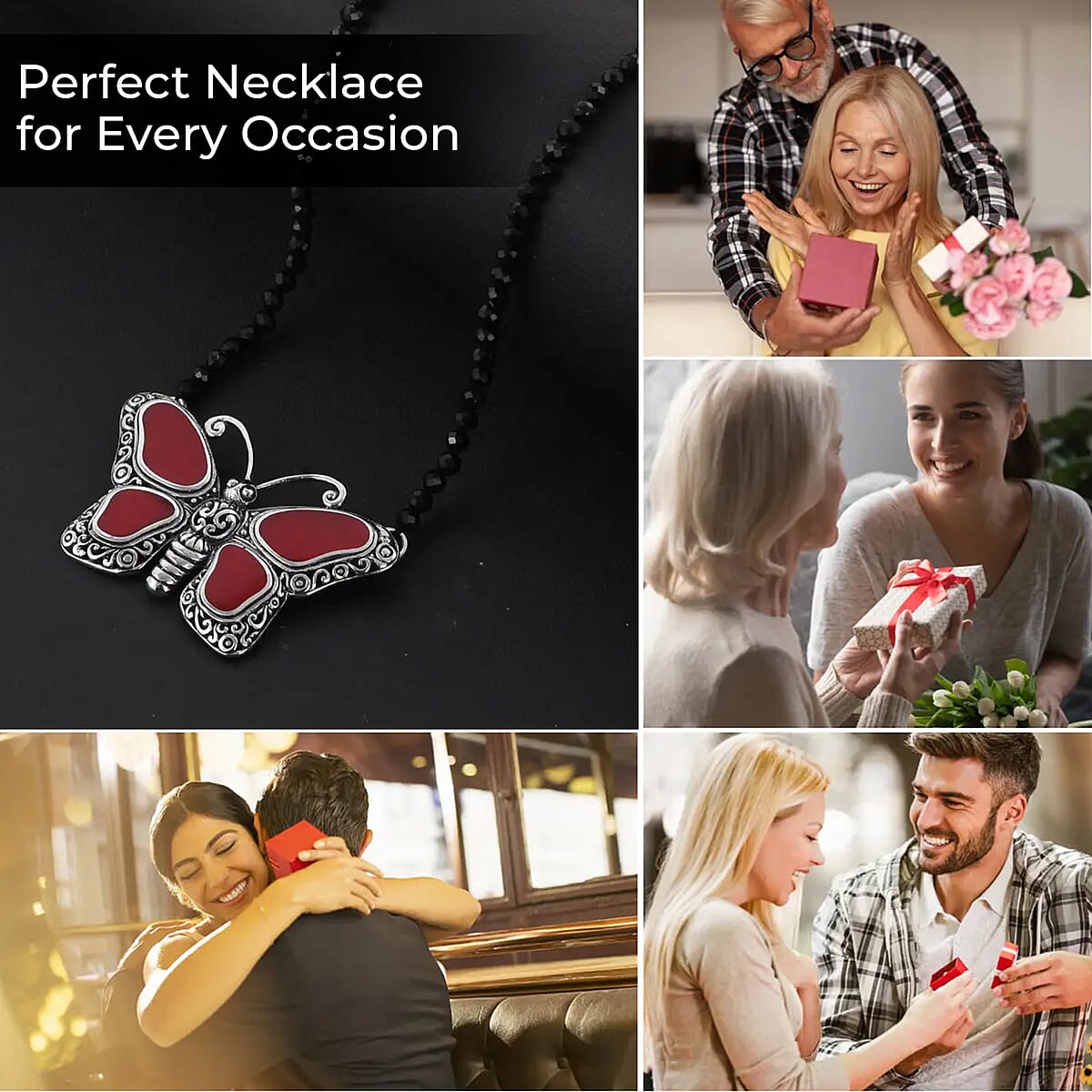 Multi Gemstone Necklace, Butterfly Necklace, Bali Legacy Necklace, Sponge Coral Necklace, Thai Black Spinel 25.00 ctw Bead Necklace, 20-22 Inches Necklace, Sterling Silver Necklace image number 3