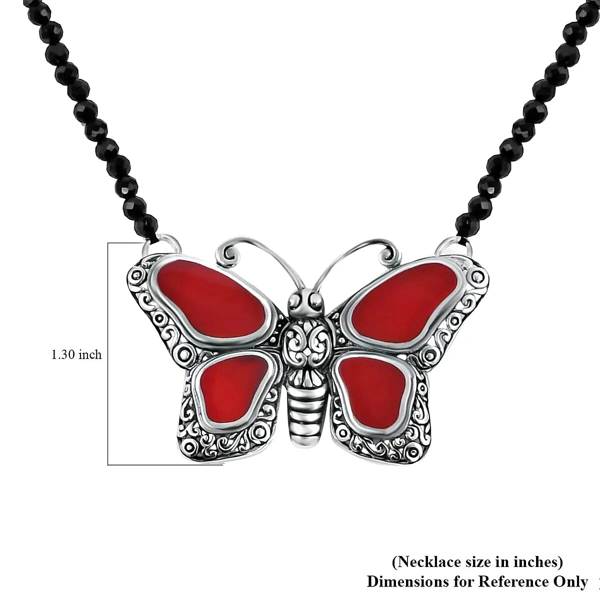 Multi Gemstone Necklace, Butterfly Necklace, Bali Legacy Necklace, Sponge Coral Necklace, Thai Black Spinel 25.00 ctw Bead Necklace, 20-22 Inches Necklace, Sterling Silver Necklace image number 5